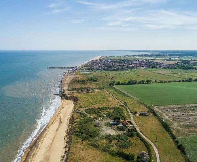 Views from the skies above the sea looking over Southwold
