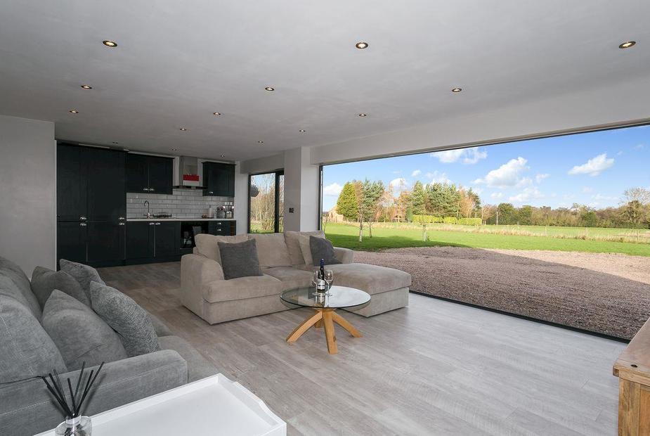 The Barn at Forest View Fully bi-folding doors open up to the stunning views | The Barn at Forest View, Melbourne, near Derby