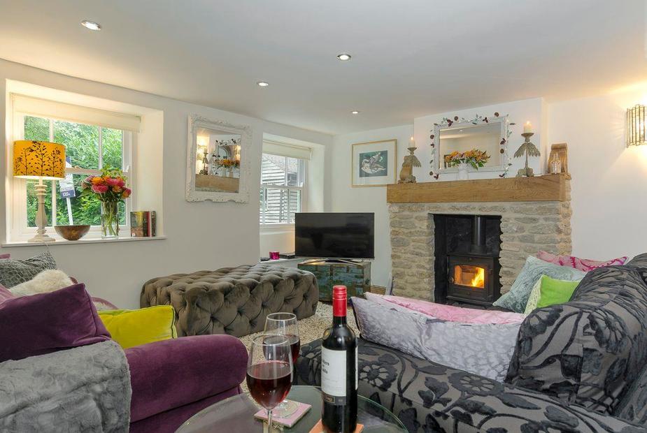 Rose Cottage Stylish living area with wood burner | Rose Cottage, Mere